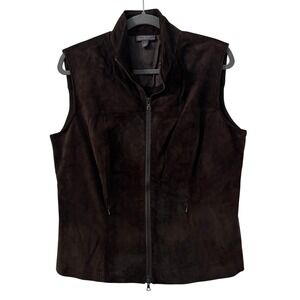 Classiques Entier Suede Vest Womens L Brown Merino Wool Knit Back Minimalist‎